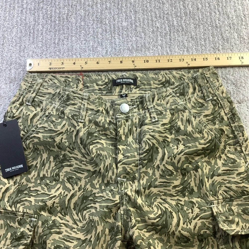 True Religion Mens Abstract Camo Cargo Pants Green Swirl Size 30 x 32 NWT